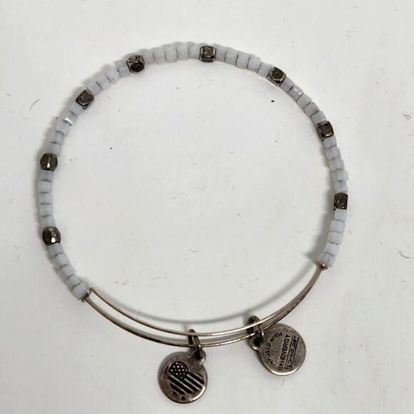ALEX And ANI White and Silver Tone Beaded Bangle Bracelet - Picture 1 of 5